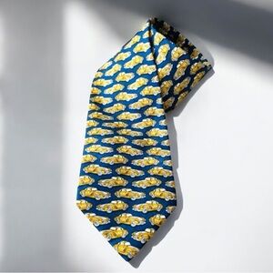 Rare!  VTG ESCADA SILK TIE MERCEDES GULLWING CAR MOTIF BLUE GOLD
